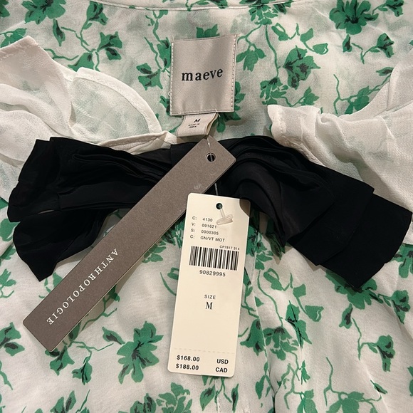 NEW Anthropologie/Maeve Short-Sleeve Collared Mini Dress, Medium, Green/White - Picture 5 of 5